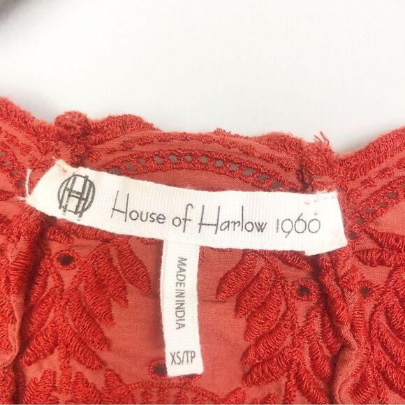 HOUSE OF HARLOW 1960 | Deep Orange Eyelet Lace Wrap Top Drawstring Women’s XS - Picture 7 of 8